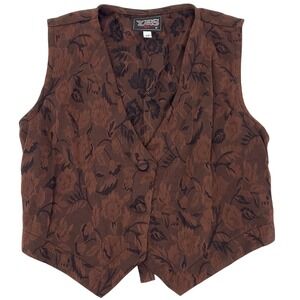 Vintage Yes Clothing Co Brown Floral Jacquard Vest Waistcoat Made in USA Medium